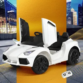 Ferrari-Inspired 12V Kids Electric Ride On Car, Remote, White, Rigo