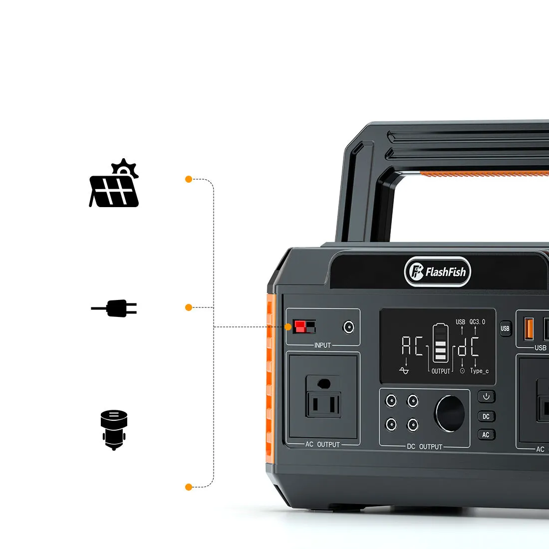 Flashfish 560W Portable Power Station, 520Wh/140400mAh Solar Generator Backup Power with 2x110V/560W AC Outlets, 5xDC Output and 4xUSB Outputs, Lithium Battery pack Lithium Battery Pack for Outdoor RV