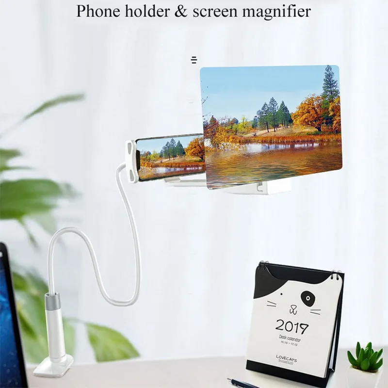 Flexible All Angles Phone Tablet Holder 3D HD Screen Magnifier