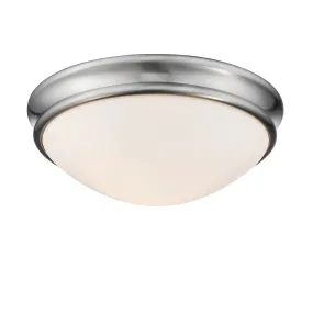 Flush Mount Fixture - Brushed Nickel - Etched White Glass - 12in. Diameter - E26 Medium Base