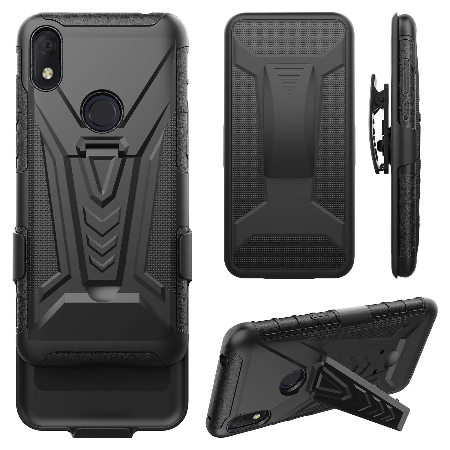 For Alcatel Jitterbug Smart3 Case ,Lively Smart Case with Tempered Glass Screen Protector Heavy Duty Protective Phone Case,Built-in Kickstand Rugged Shockproof Protective Phone Case - Black