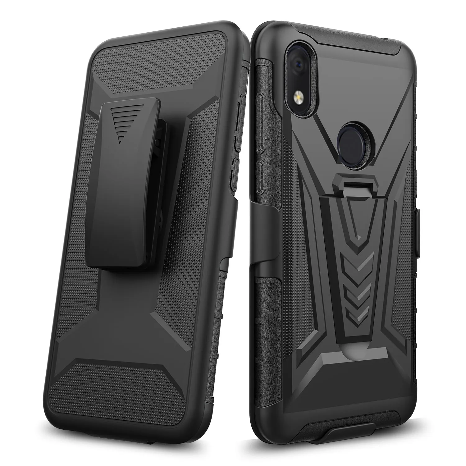 For Alcatel Jitterbug Smart3 Case ,Lively Smart Case with Tempered Glass Screen Protector Heavy Duty Protective Phone Case,Built-in Kickstand Rugged Shockproof Protective Phone Case - Black