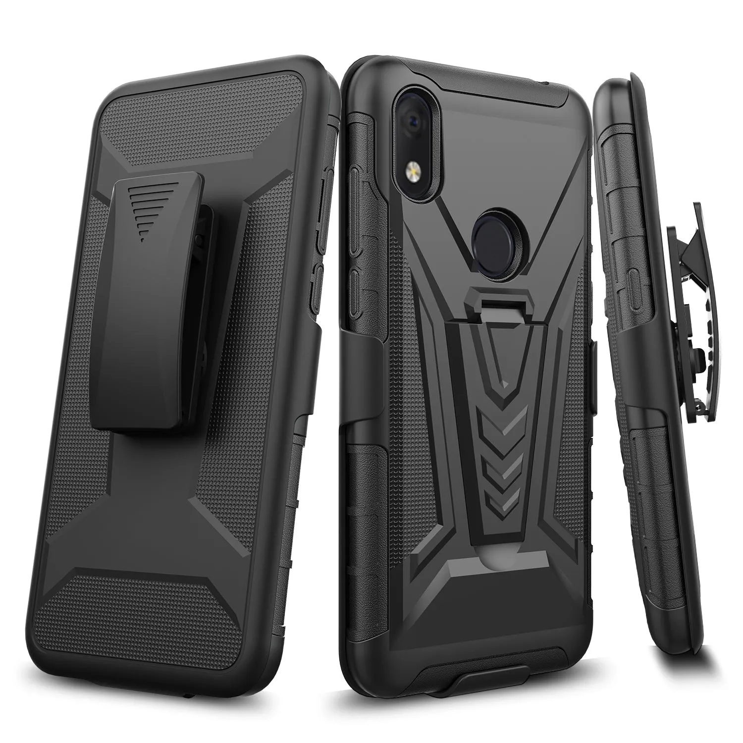 For Alcatel Jitterbug Smart3 Case ,Lively Smart Case with Tempered Glass Screen Protector Heavy Duty Protective Phone Case,Built-in Kickstand Rugged Shockproof Protective Phone Case - Black