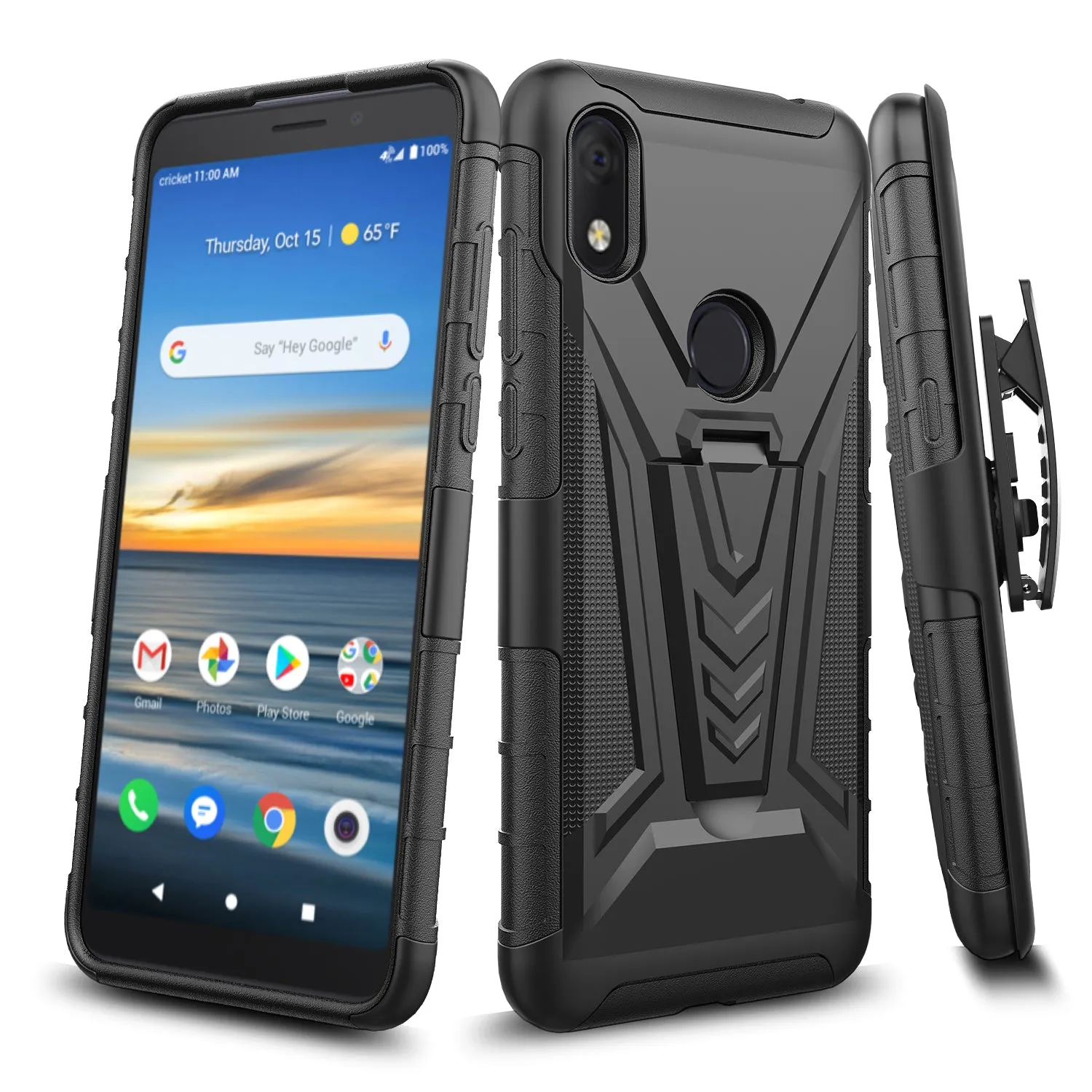 For Alcatel Jitterbug Smart3 Case ,Lively Smart Case with Tempered Glass Screen Protector Heavy Duty Protective Phone Case,Built-in Kickstand Rugged Shockproof Protective Phone Case - Black