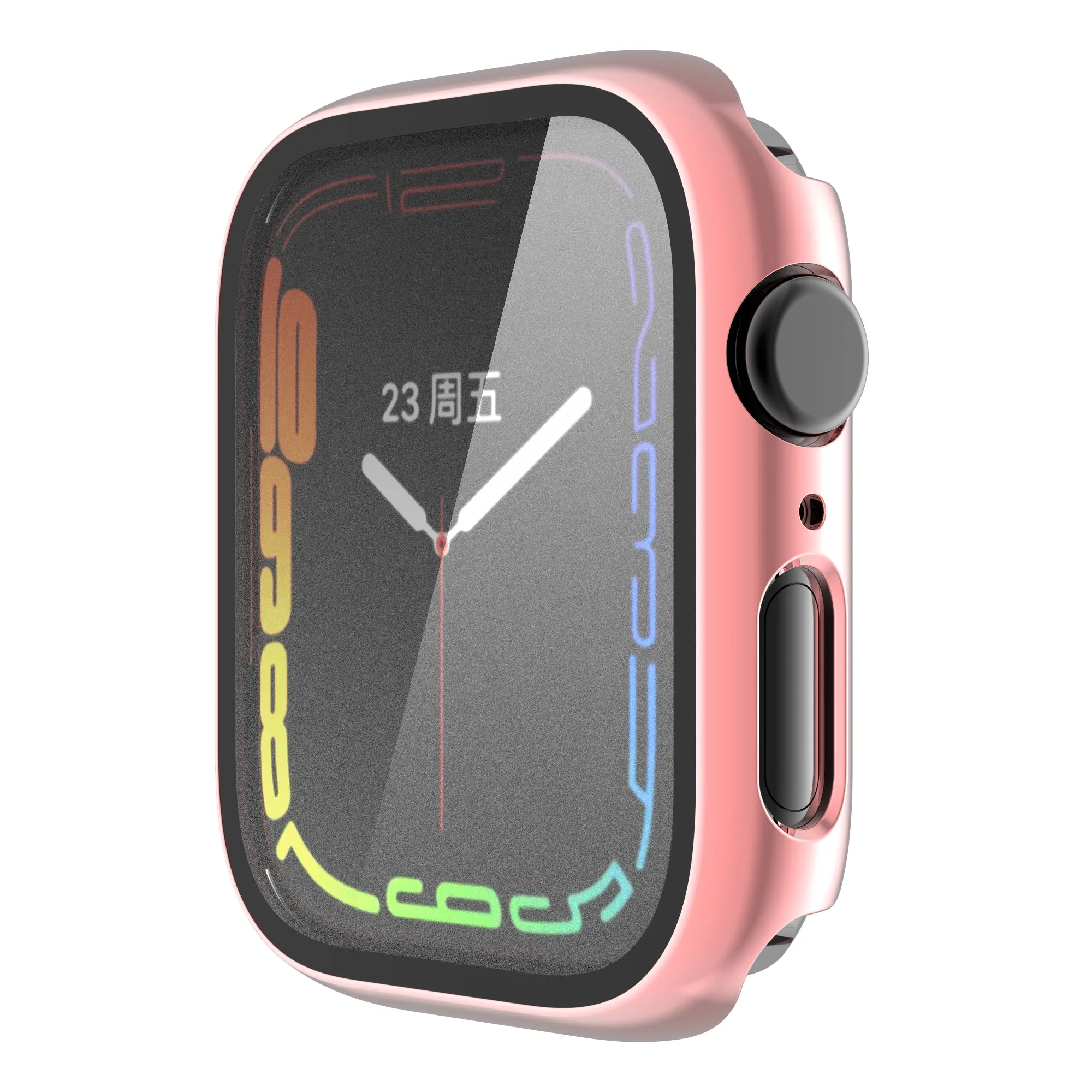 For Apple Watch iWatch Series 7 Case 45mm Tempered Glass Shockproof Full Cover -Pink