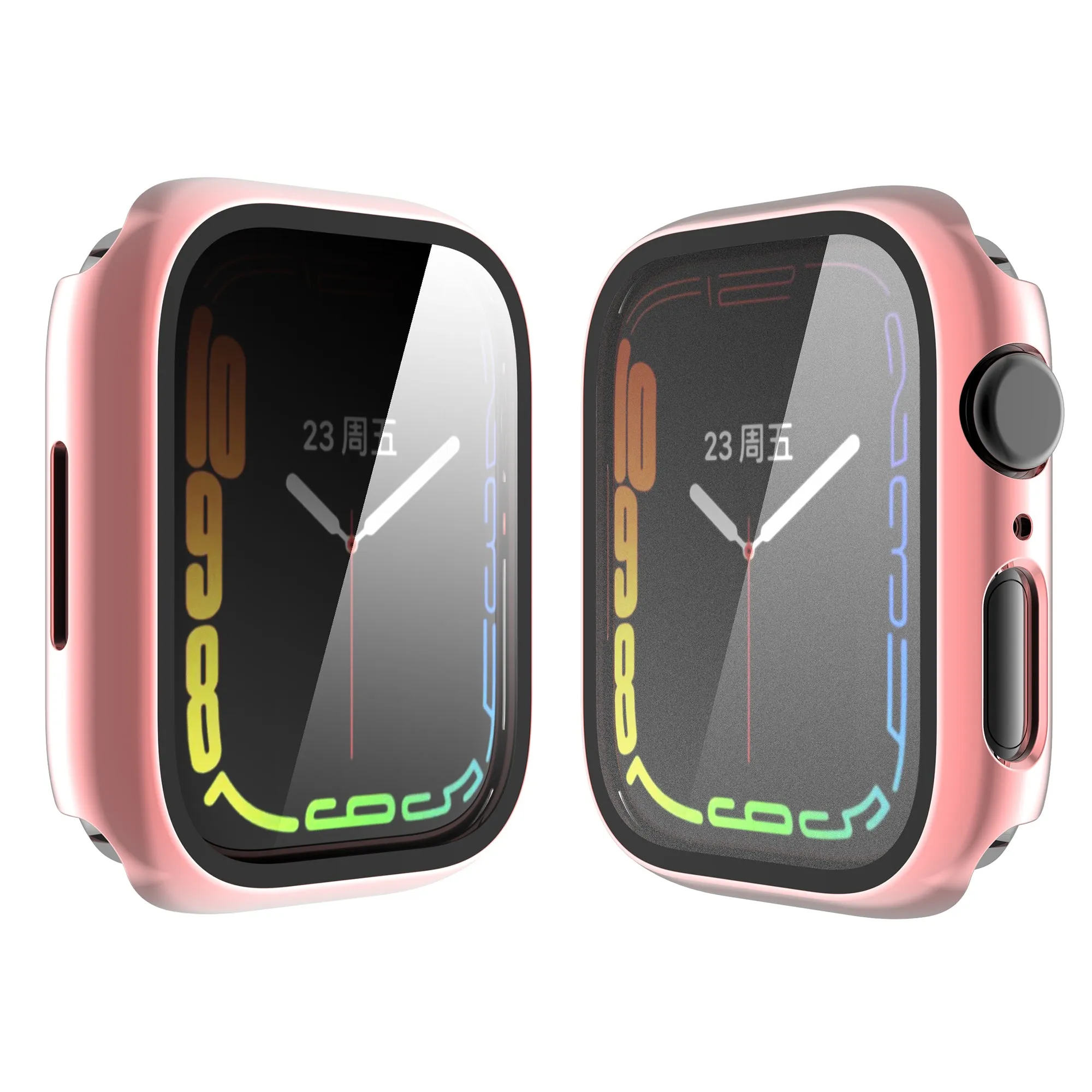 For Apple Watch iWatch Series 7 Case 45mm Tempered Glass Shockproof Full Cover -Pink