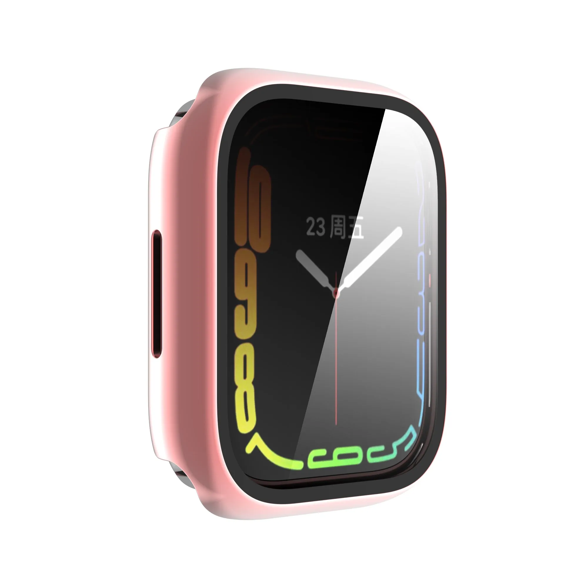 For Apple Watch iWatch Series 7 Case 45mm Tempered Glass Shockproof Full Cover -Pink