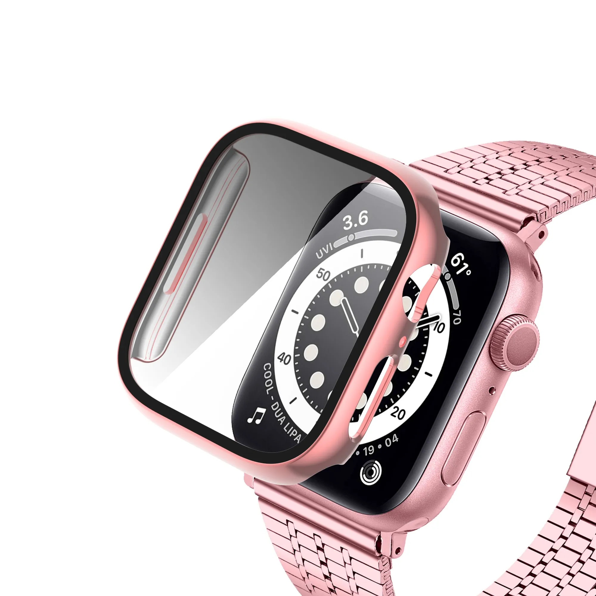 For Apple Watch iWatch Series 7 Case 45mm Tempered Glass Shockproof Full Cover -Pink