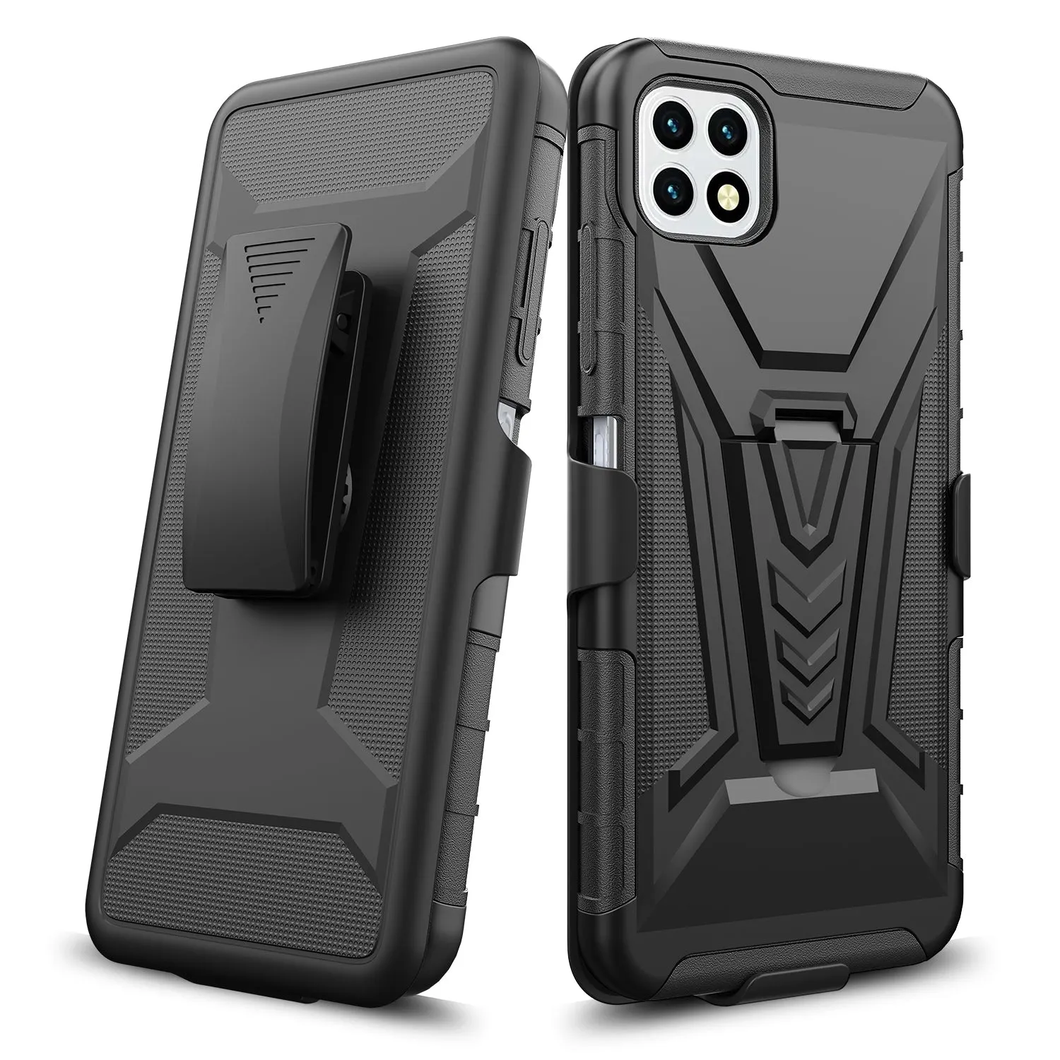 For Boost Celero 5G Case with Tempered Glass Screen Protector Heavy Duty Protective Phone Case,Built-in Kickstand Rugged Shockproof Protective Phone Case - Black