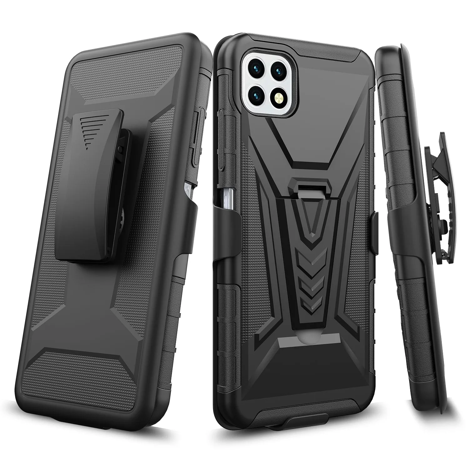 For Boost Celero 5G Case with Tempered Glass Screen Protector Heavy Duty Protective Phone Case,Built-in Kickstand Rugged Shockproof Protective Phone Case - Black