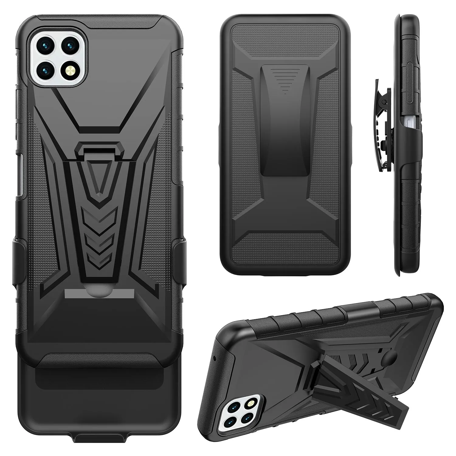 For Boost Celero 5G Case with Tempered Glass Screen Protector Heavy Duty Protective Phone Case,Built-in Kickstand Rugged Shockproof Protective Phone Case - Black