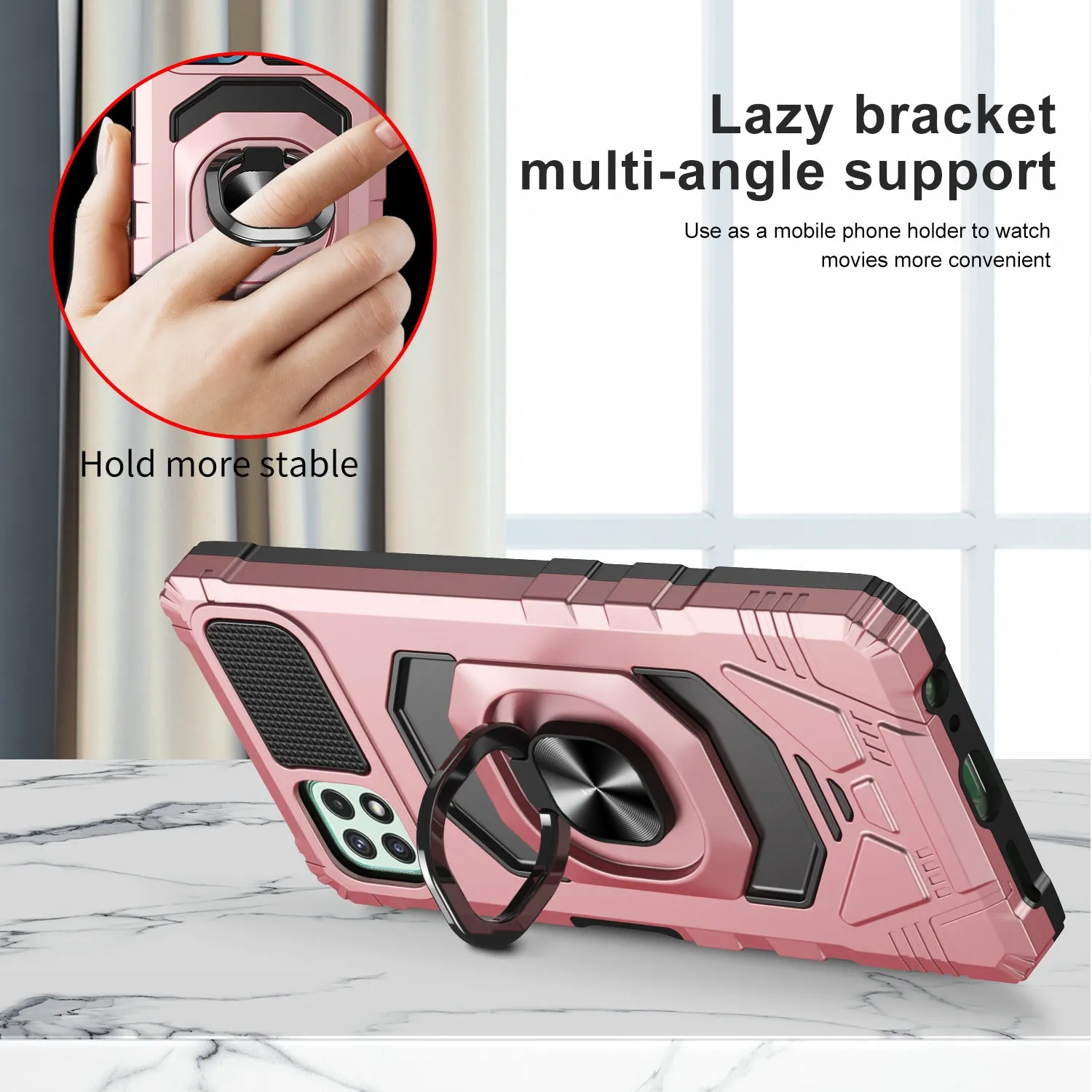 For Boost Celero 5G Case with Tempered Glass Screen Protector Hybrid Ring Shockproof Hard Case Phone Cover - Rose Gold