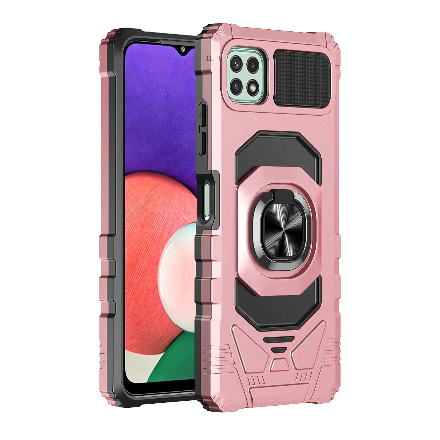 For Boost Celero 5G Case with Tempered Glass Screen Protector Hybrid Ring Shockproof Hard Case Phone Cover - Rose Gold