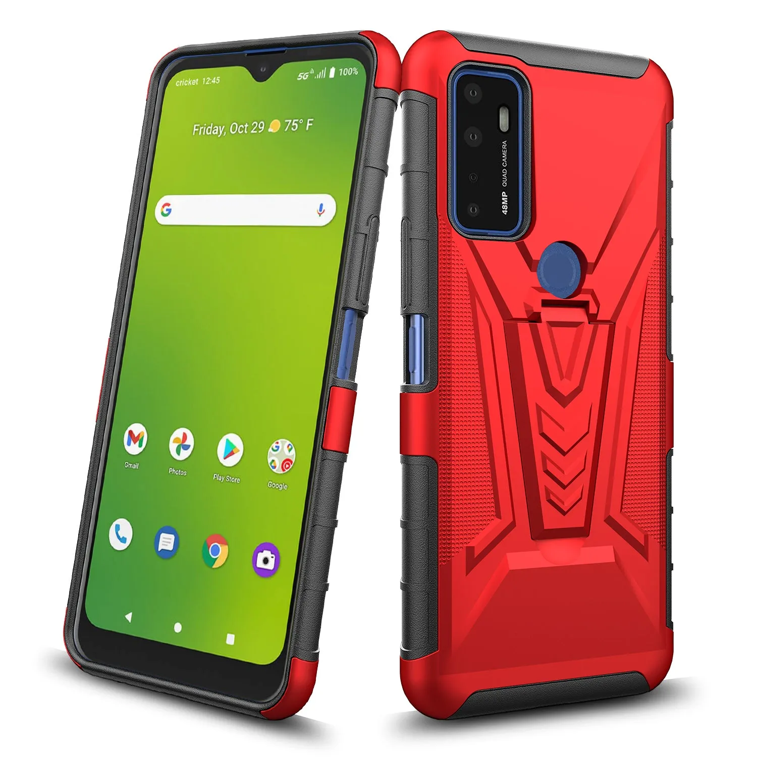 For Cricket Dream 5G / AT&T Radiant Max 5G / AT&T Fusion 5G Case with Tempered Glass Screen Protector Heavy Duty Protective Phone Case,Built-in Kickstand Rugged Shockproof Protective Phone Case - Red