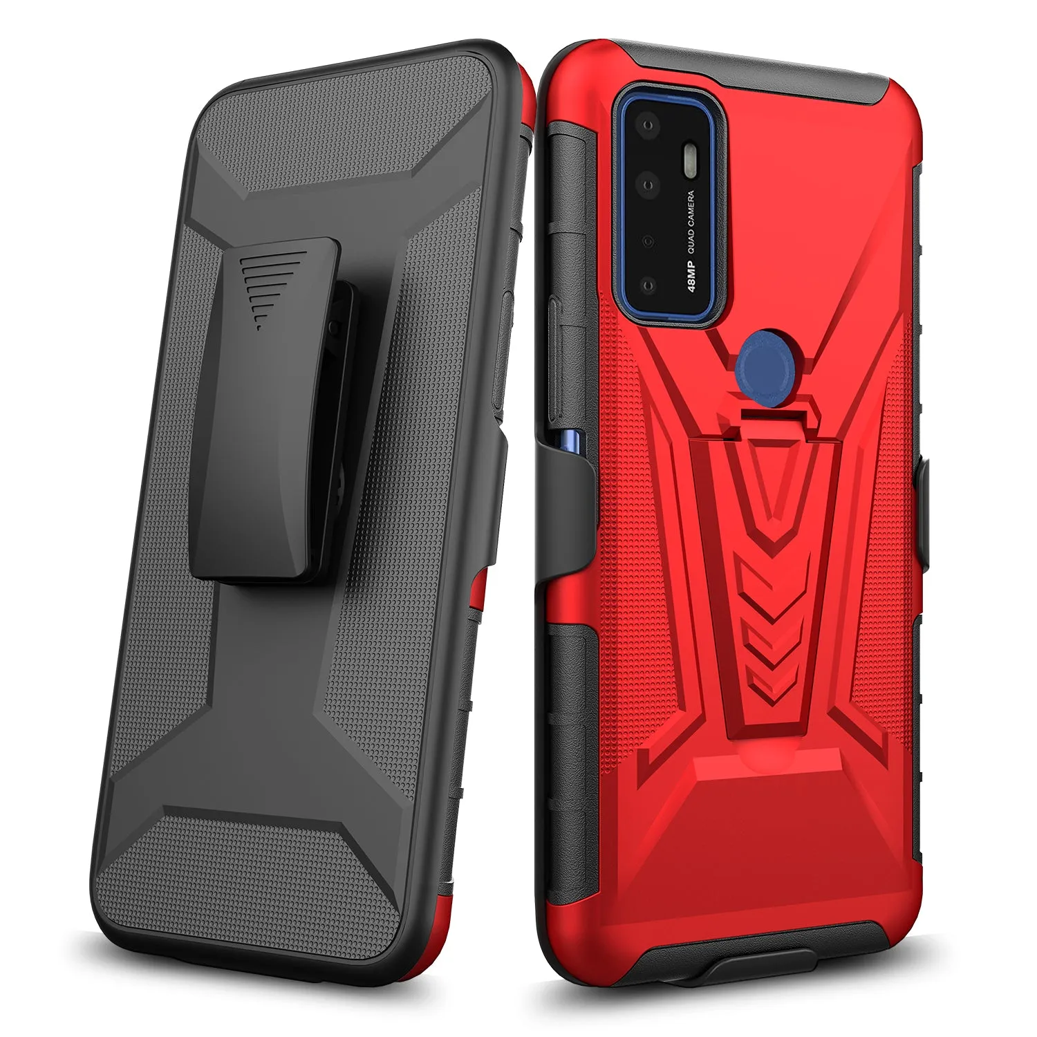 For Cricket Dream 5G / AT&T Radiant Max 5G / AT&T Fusion 5G Case with Tempered Glass Screen Protector Heavy Duty Protective Phone Case,Built-in Kickstand Rugged Shockproof Protective Phone Case - Red