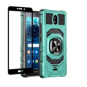 For Nokia C100 Case [Military Grade] Ring Car Mount Kickstand w/[Tempered Glass] Hybrid Hard PC Soft TPU Shockproof Protective Case - Teal