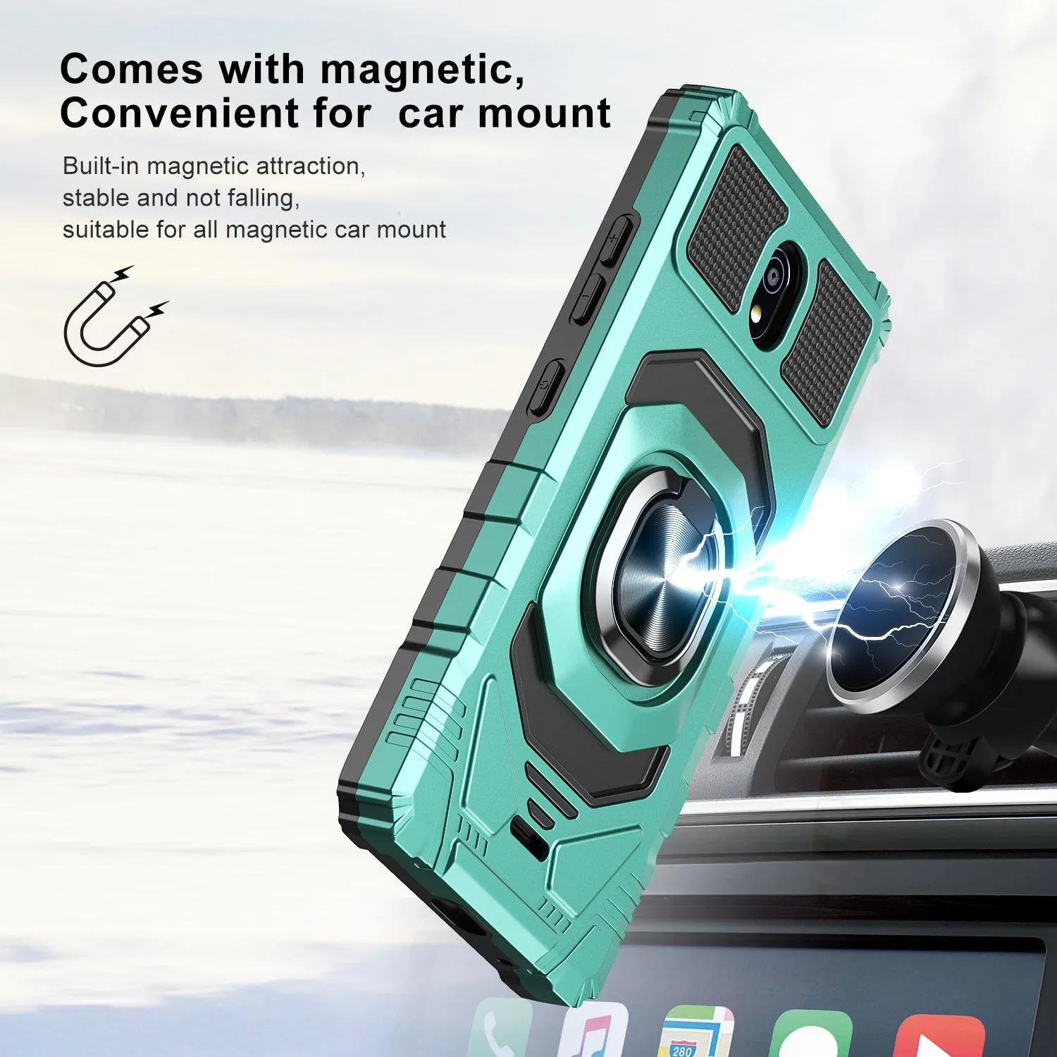 For Nokia C100 Case [Military Grade] Ring Car Mount Kickstand w/[Tempered Glass] Hybrid Hard PC Soft TPU Shockproof Protective Case - Teal