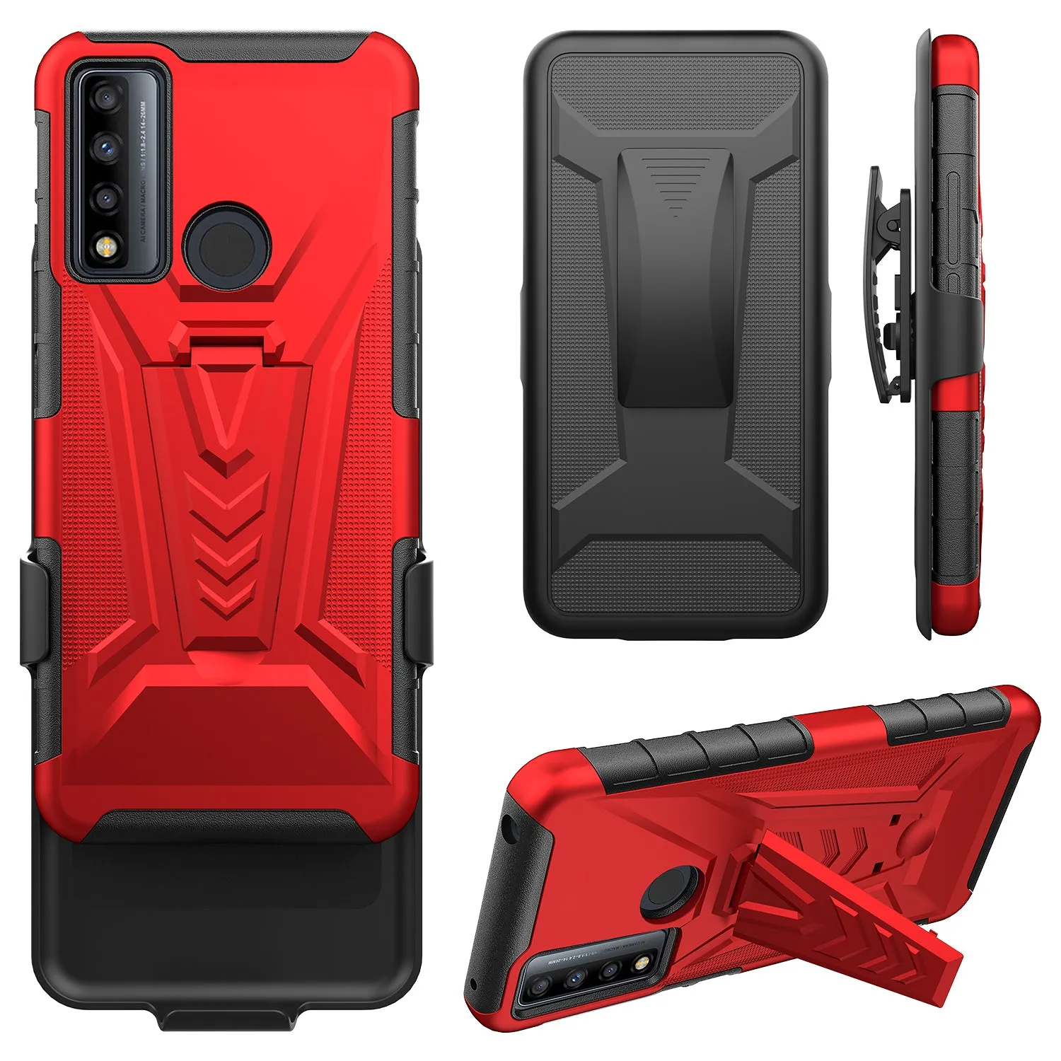 For TCL 20 A 5G / 4X 5G Case with Tempered Glass Screen Protector Heavy Duty Protective Phone Case,Built-in Kickstand Rugged Shockproof Protective Phone Case - Red