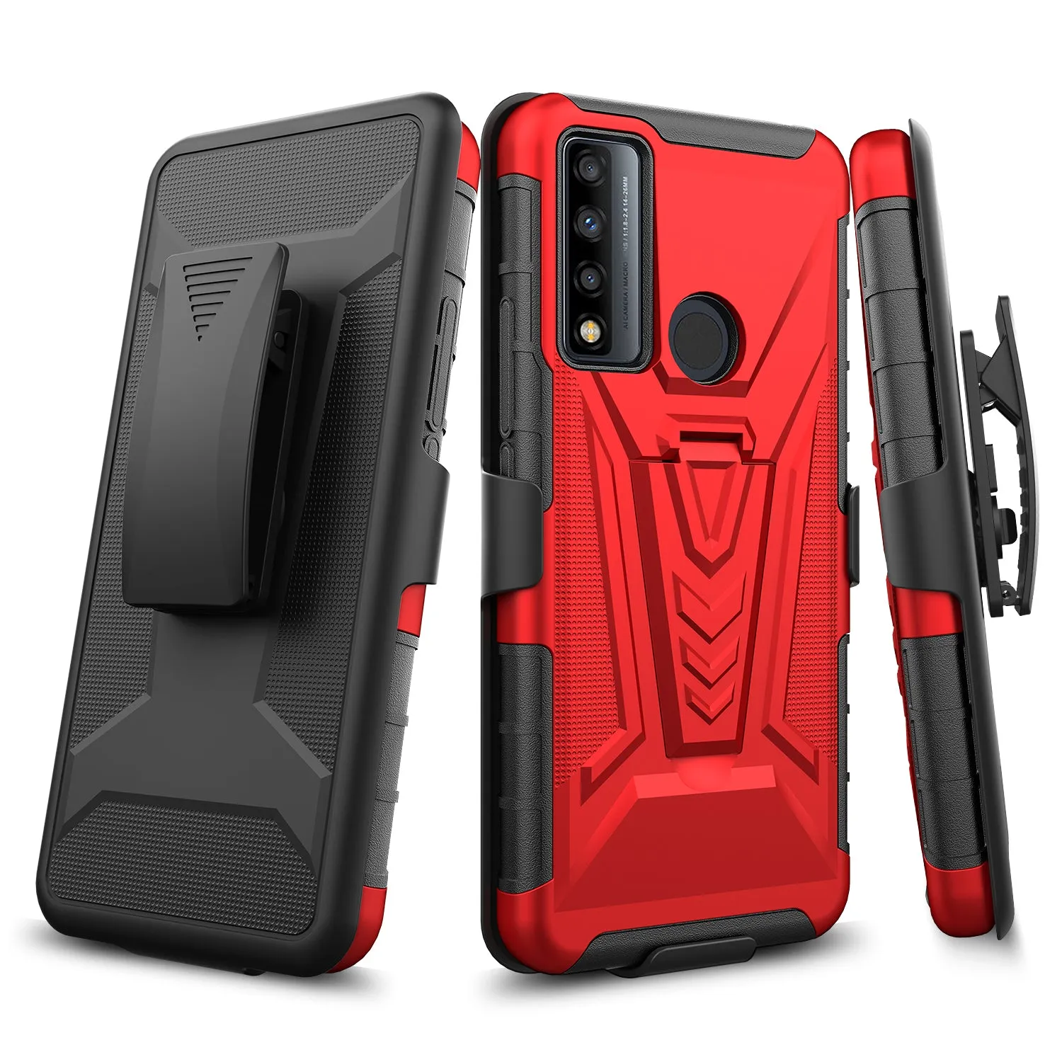 For TCL 20 A 5G / 4X 5G Case with Tempered Glass Screen Protector Heavy Duty Protective Phone Case,Built-in Kickstand Rugged Shockproof Protective Phone Case - Red