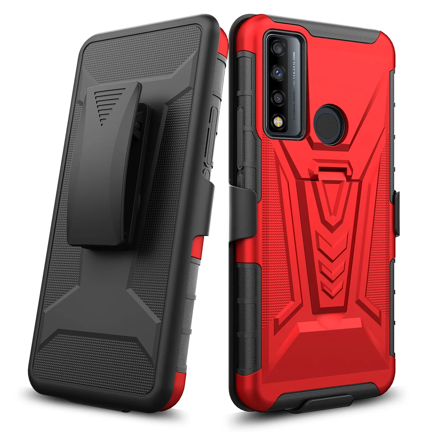 For TCL 20 A 5G / 4X 5G Case with Tempered Glass Screen Protector Heavy Duty Protective Phone Case,Built-in Kickstand Rugged Shockproof Protective Phone Case - Red