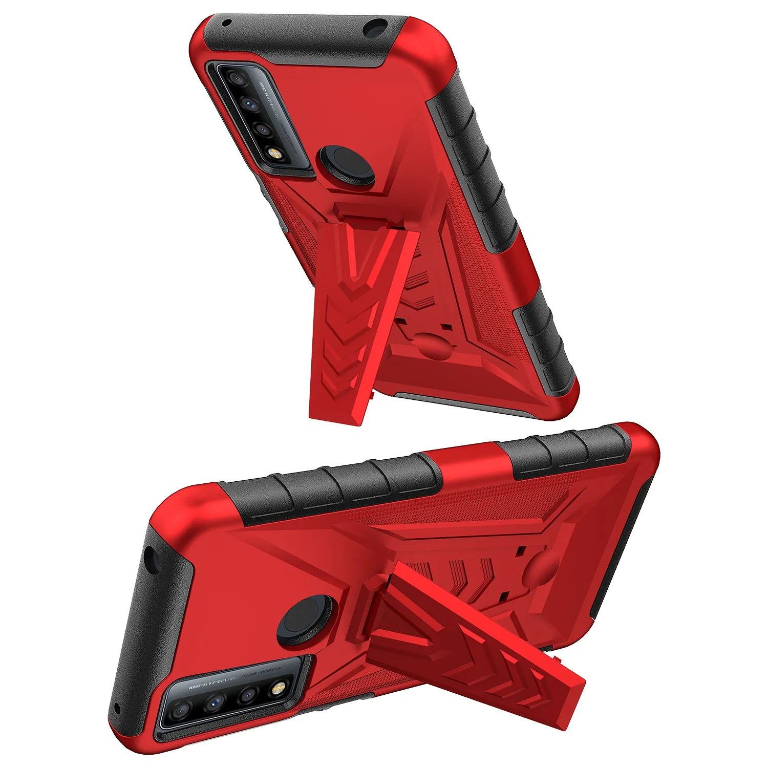 For TCL 20 A 5G / 4X 5G Case with Tempered Glass Screen Protector Heavy Duty Protective Phone Case,Built-in Kickstand Rugged Shockproof Protective Phone Case - Red