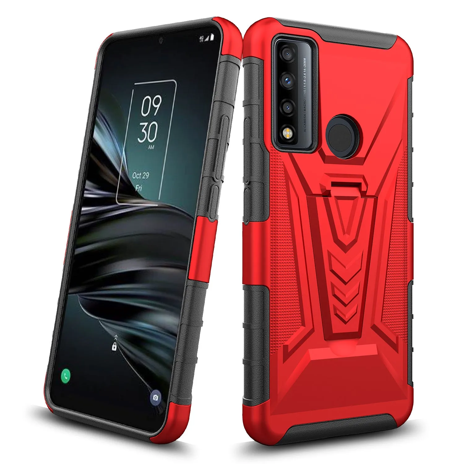 For TCL 20 A 5G / 4X 5G Case with Tempered Glass Screen Protector Heavy Duty Protective Phone Case,Built-in Kickstand Rugged Shockproof Protective Phone Case - Red