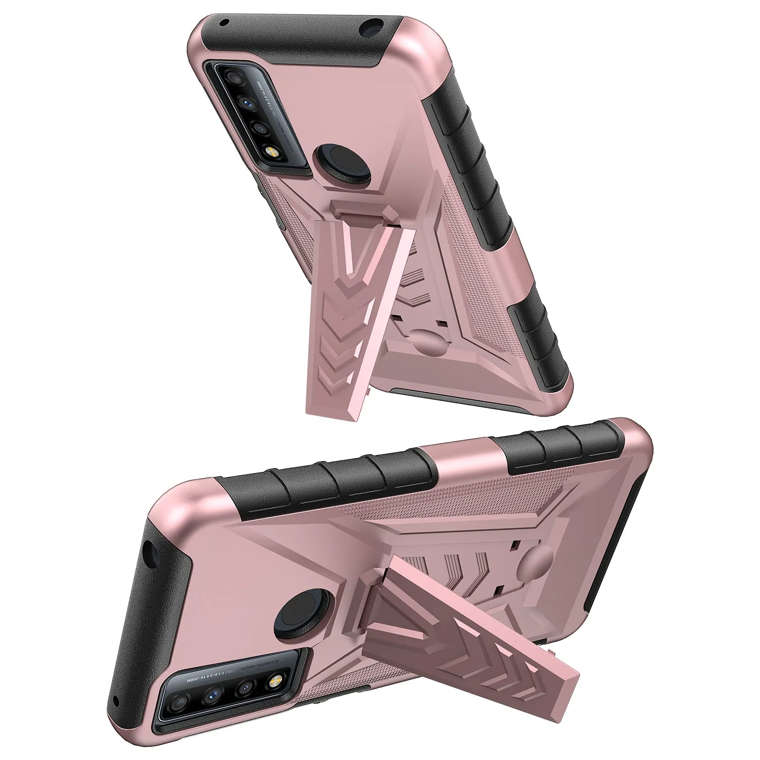 For TCL 20 XE Case with Tempered Glass Screen Protector Heavy Duty Protective Phone Case,Built-in Kickstand Rugged Shockproof Protective Phone Case - Rose Gold