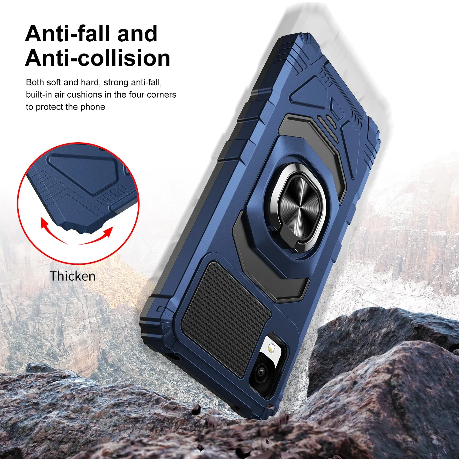 For TCL 30z / 30 LE Case [Military Grade] Ring Car Mount Kickstand w/[Tempered Glass] Hybrid Hard PC Soft TPU Shockproof Protective Case - Blue