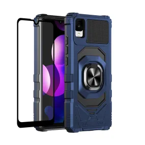 For TCL 30z / 30 LE Case [Military Grade] Ring Car Mount Kickstand w/[Tempered Glass] Hybrid Hard PC Soft TPU Shockproof Protective Case - Blue