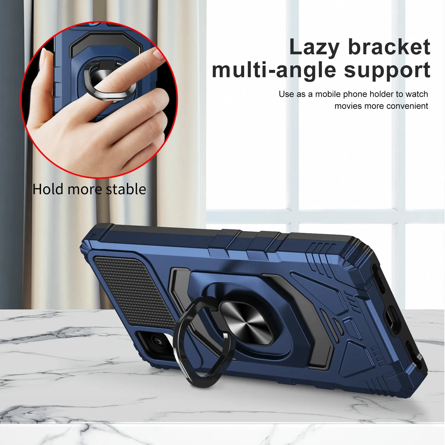 For TCL 30z / 30 LE Case [Military Grade] Ring Car Mount Kickstand w/[Tempered Glass] Hybrid Hard PC Soft TPU Shockproof Protective Case - Blue