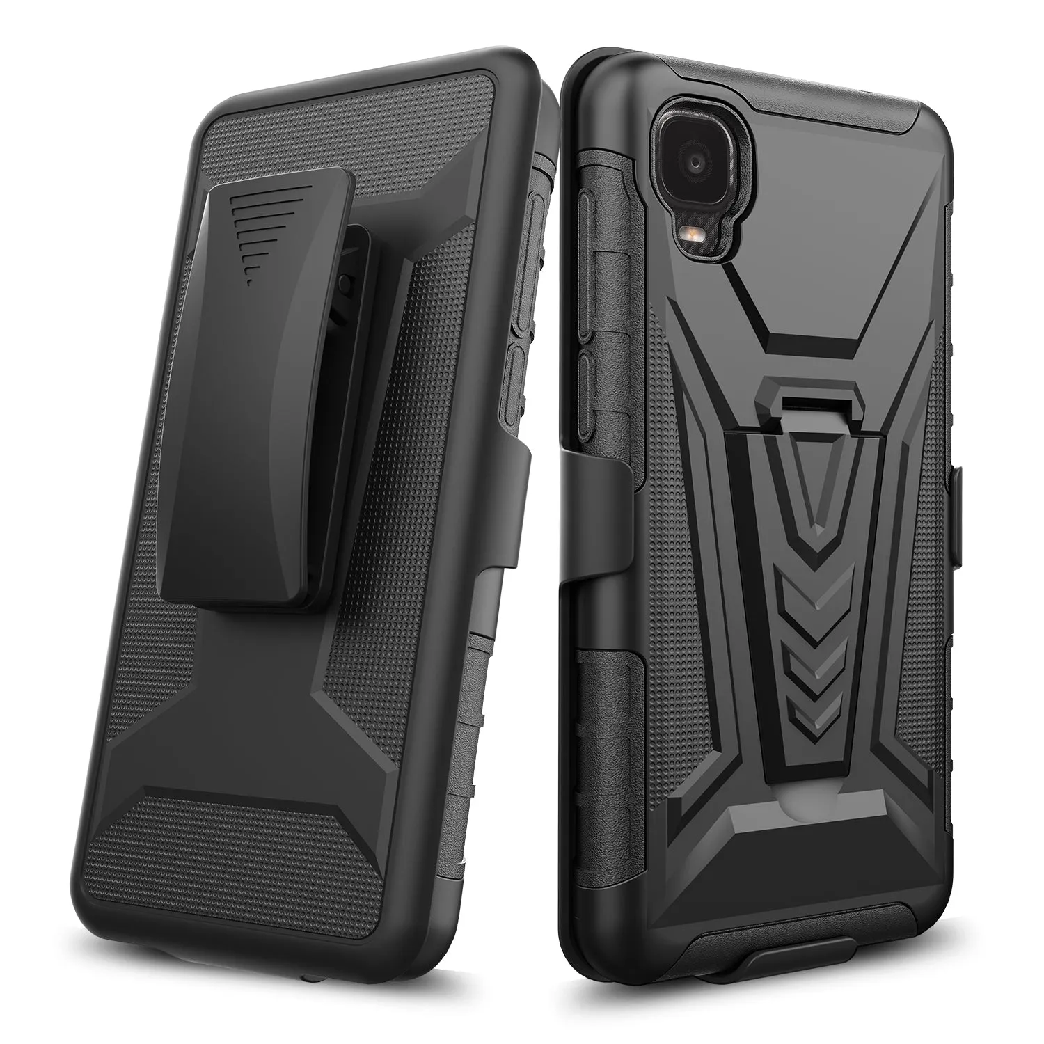 For TCL A3 Case with Tempered Glass Screen Protector Heavy Duty Protective Phone Case,Built-in Kickstand Rugged Shockproof Protective Phone Case - Black