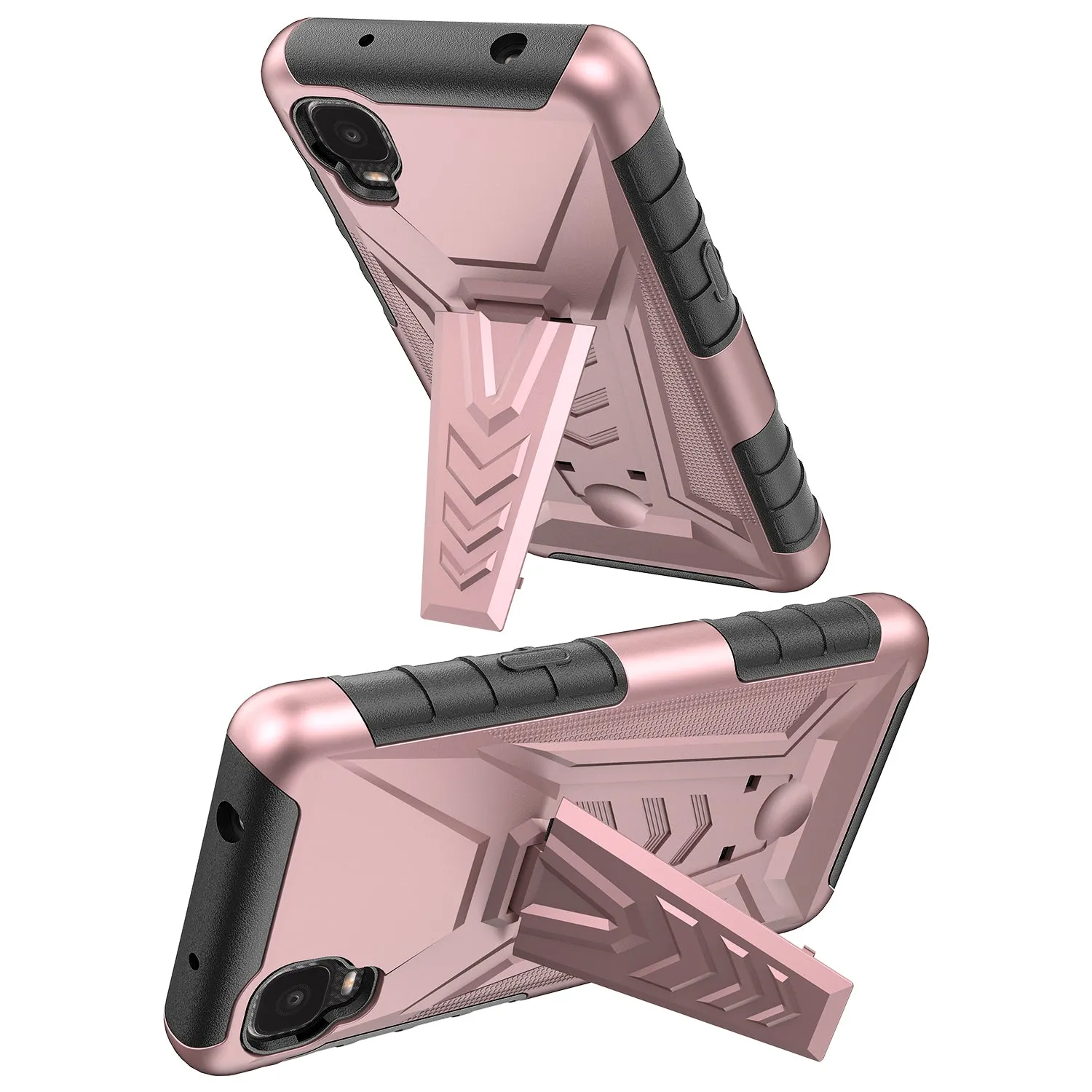 For TCL A3 Case with Tempered Glass Screen Protector Heavy Duty Protective Phone Case,Built-in Kickstand Rugged Shockproof Protective Phone Case - Rose Gold