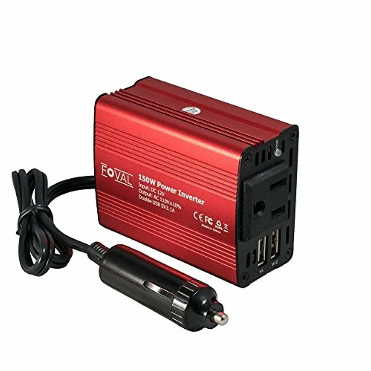 FOVAL 150W Car Power Inverter DC 12V to 110V AC Converter with 3.1A Dual USB Car Charger