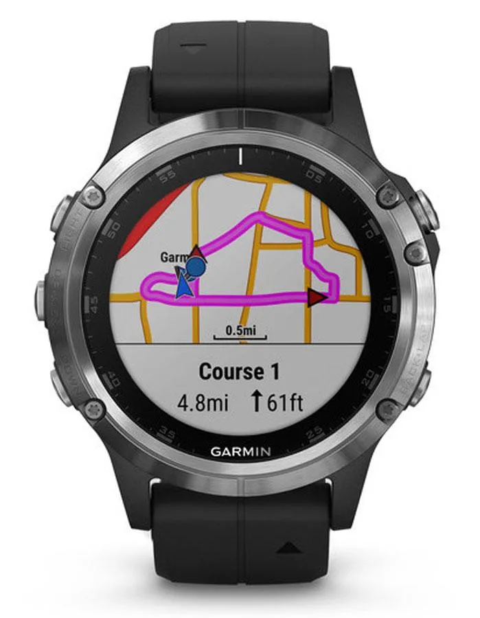 Garmin Fenix 5 Plus Multisport Watch - Stainless Steel - Black Band - Bluetooth