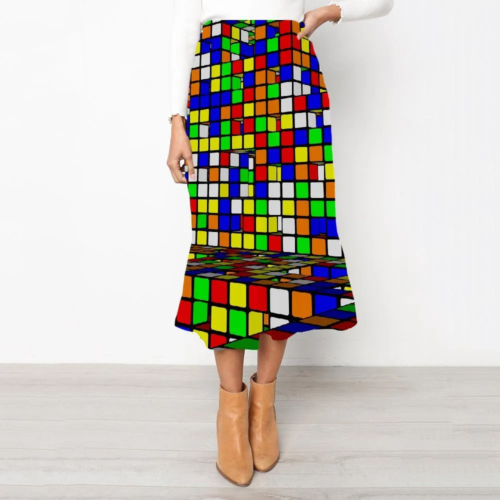 Geometric Skirts Women Psychedelic High waist skirts Vortex Rock Frauen Color Stereo School skirt