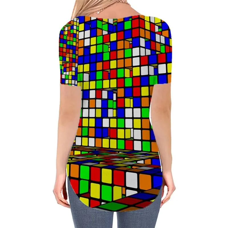 Geometric T-shirt women Psychedelic V-neck Tshirt Vortex Tshirts Printed Color Stereo T-shirts 3d