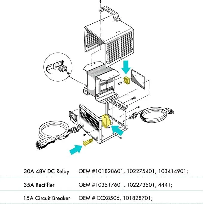Golf Cart Battery Charger Repair Kit for Club Car 48V Powerdrive 1 & 2 Chargers - 10L0L