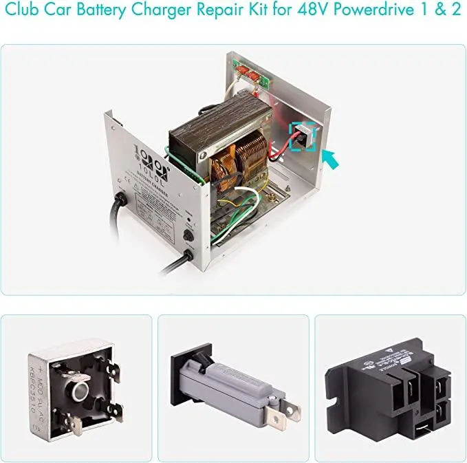 Golf Cart Battery Charger Repair Kit for Club Car 48V Powerdrive 1 & 2 Chargers - 10L0L