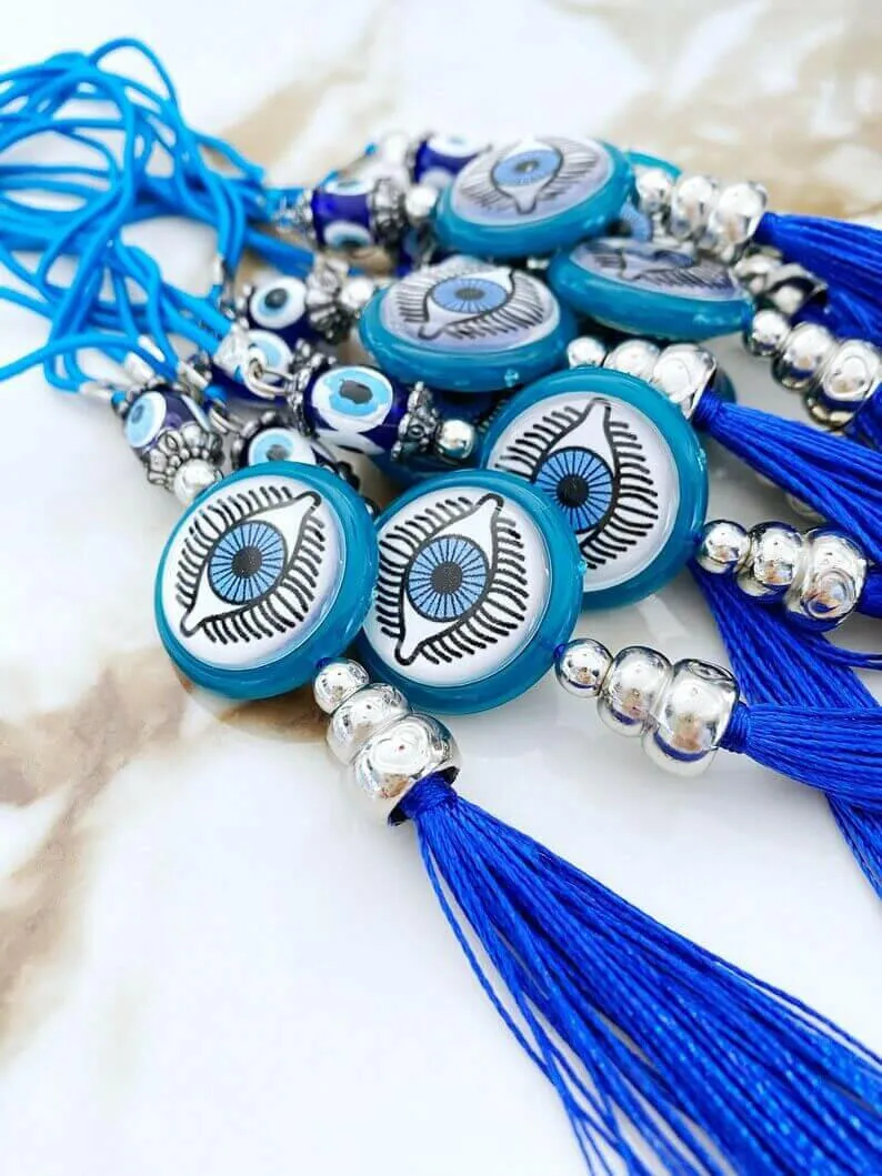 Greek Evil Eye Beads, Car Rear Mirror Charm with Evil Eye, Car