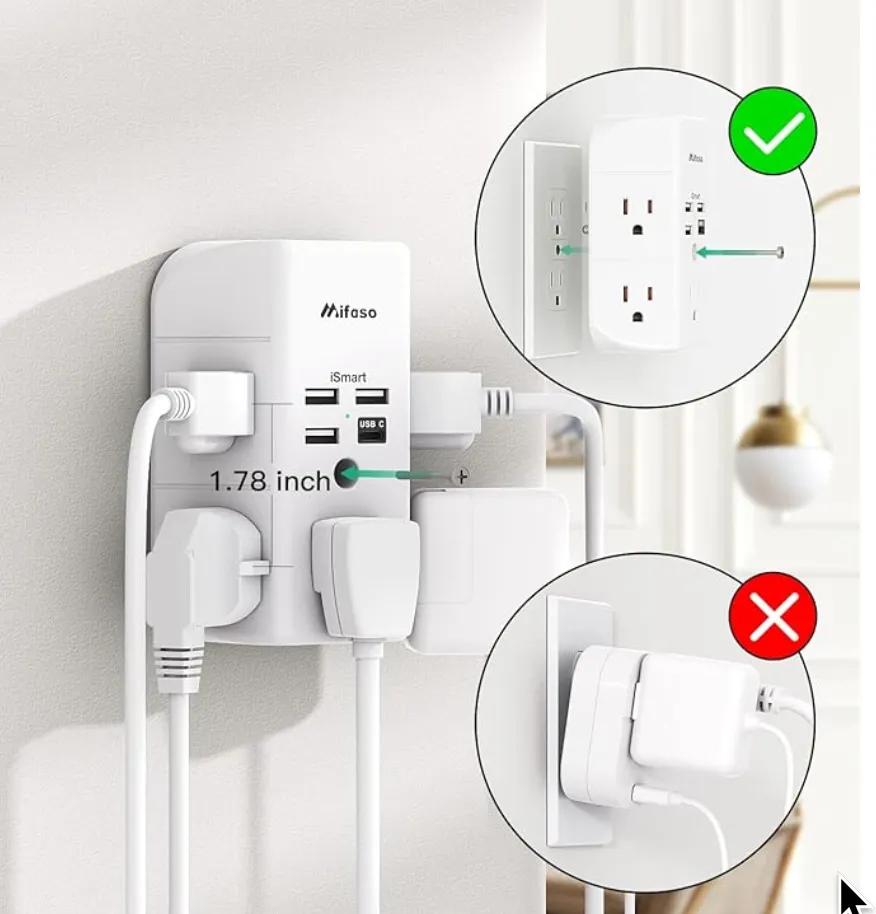 Grounded Charger.No Electric EMF  USB  and USB-C Charging Station and Power Strip