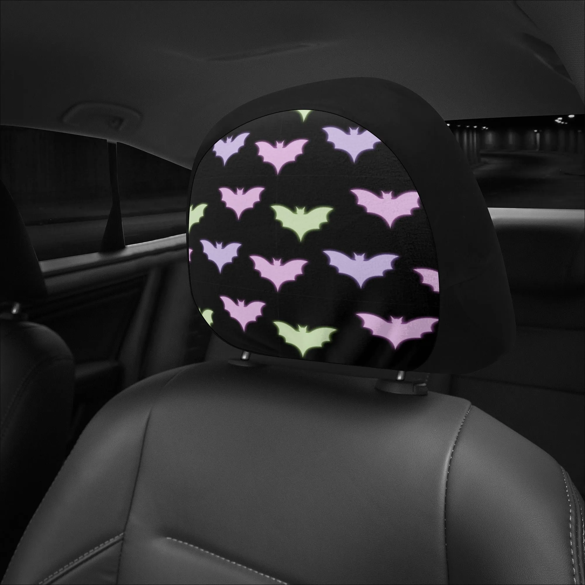 Headrest Cover for Cars | Universal fit | Trendy Designs on Auto Headrest slipcover - Pastel Goth Bats