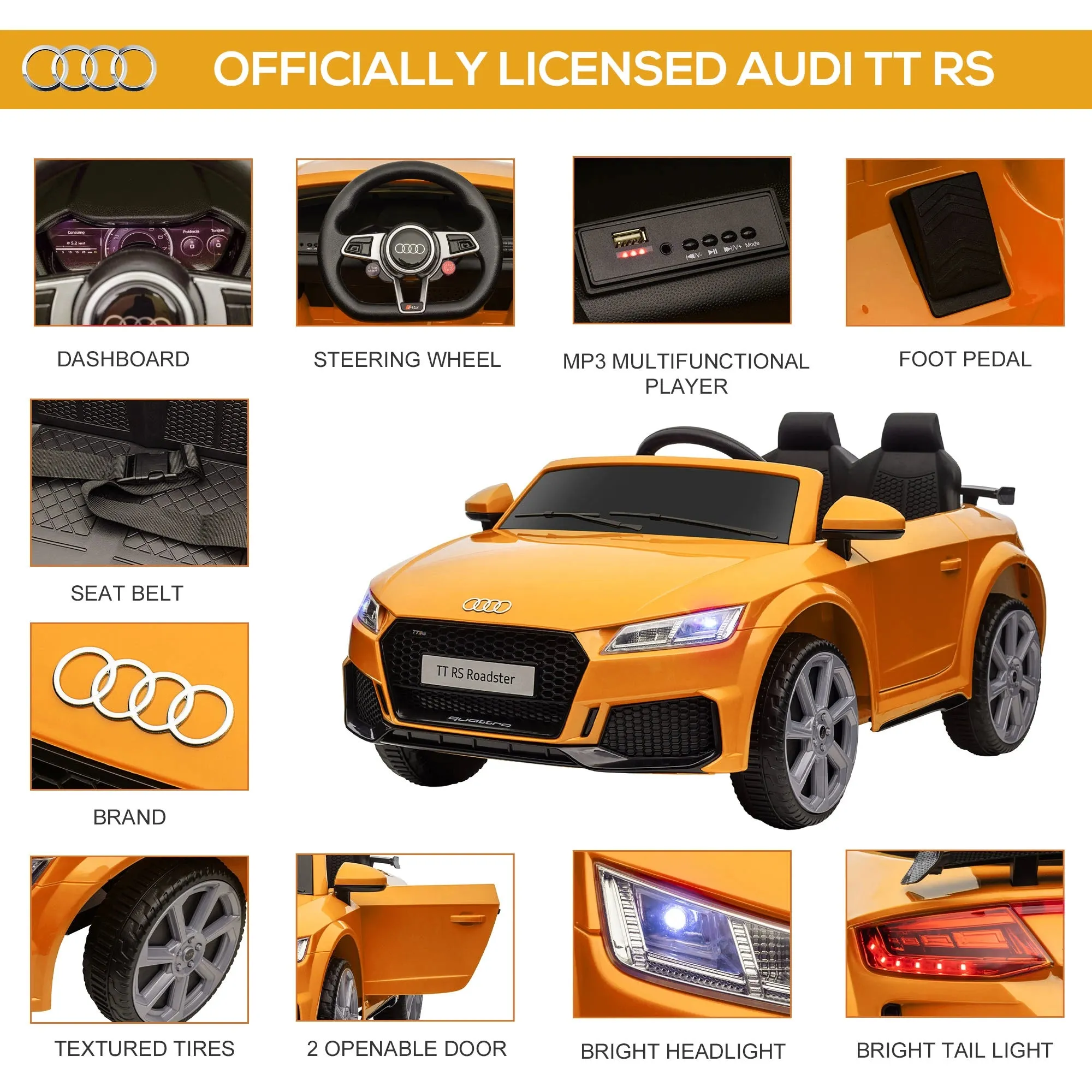 HOMCOM Kids Licensed Audi TT -Yellow