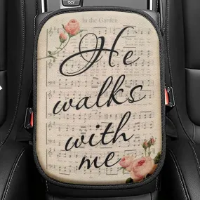 In The Garden Hymn He Walks With Me Seat Box Cover, Bible Verse Car Center Console Cover, Scripture Interior Car Accessories