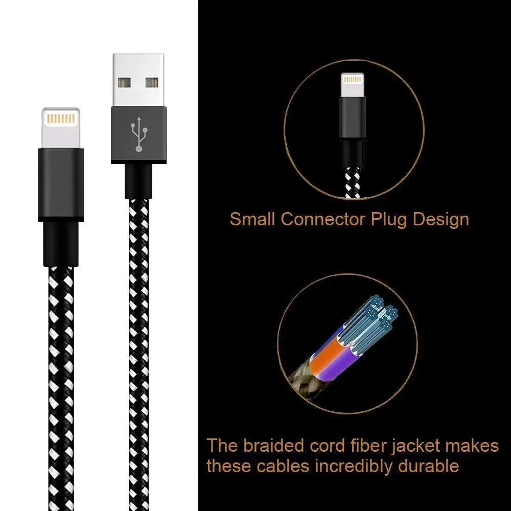 iPhone Charger 3 FT iPhone Cable Cord Nylon Braided Fast Charging Data Sync USB Wire Compatible iPhone 12/Pro/Pro Max /11/11 Pro/XS/Max/XR/X/8/7/6s/6/SE 2020/iPad Air - Black