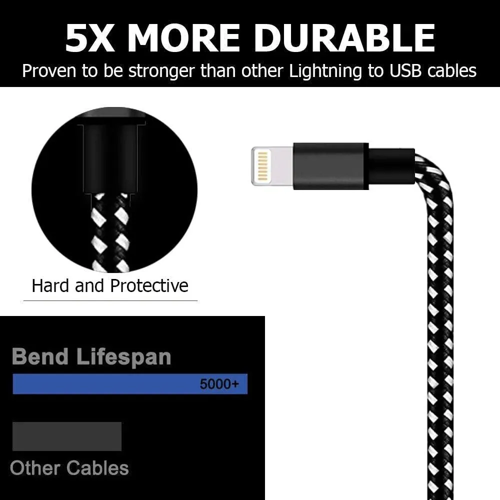 iPhone Charger 3 FT iPhone Cable Cord Nylon Braided Fast Charging Data Sync USB Wire Compatible iPhone 12/Pro/Pro Max /11/11 Pro/XS/Max/XR/X/8/7/6s/6/SE 2020/iPad Air - Black