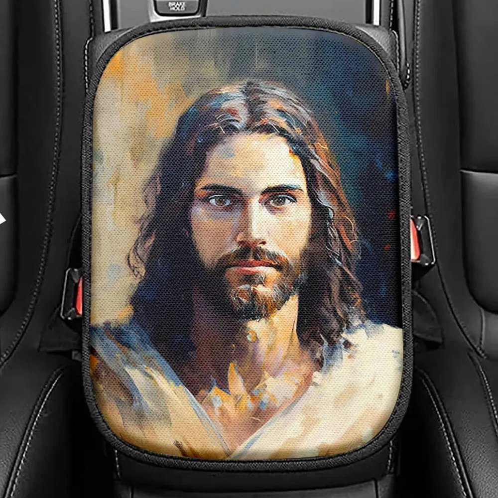 Jesus Face Seat Box Cover, Jesus Car Center Console Cover, Christian Interior Car Accessories