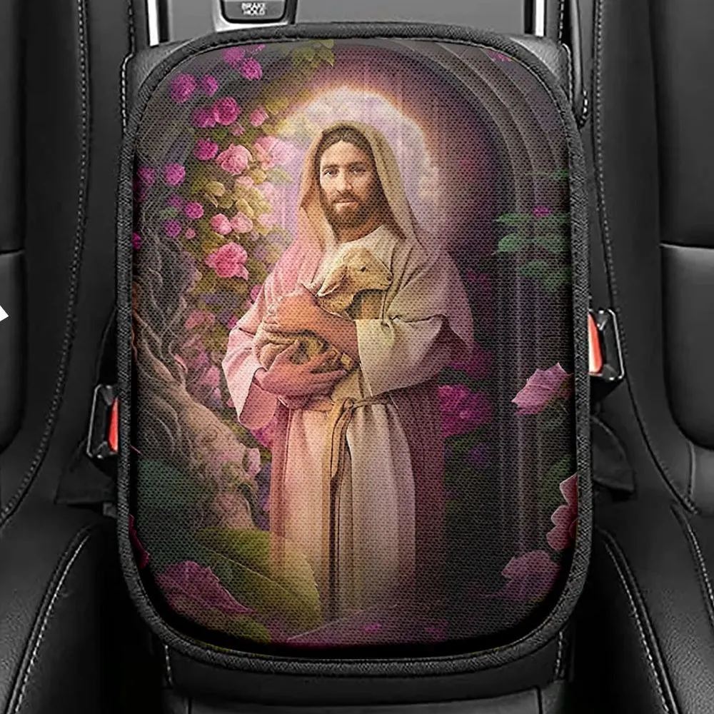 Jesus Holding A Lamb Seat Box Cover, Jesus Car Center Console Cover, Christian Interior Car Accessories