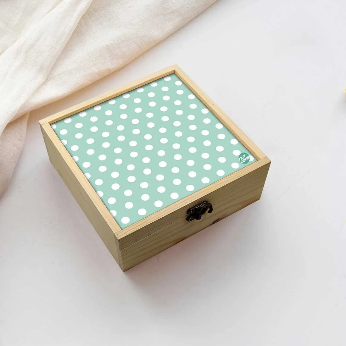 Jewellery Box Makepup Organizer -  White Dots Green