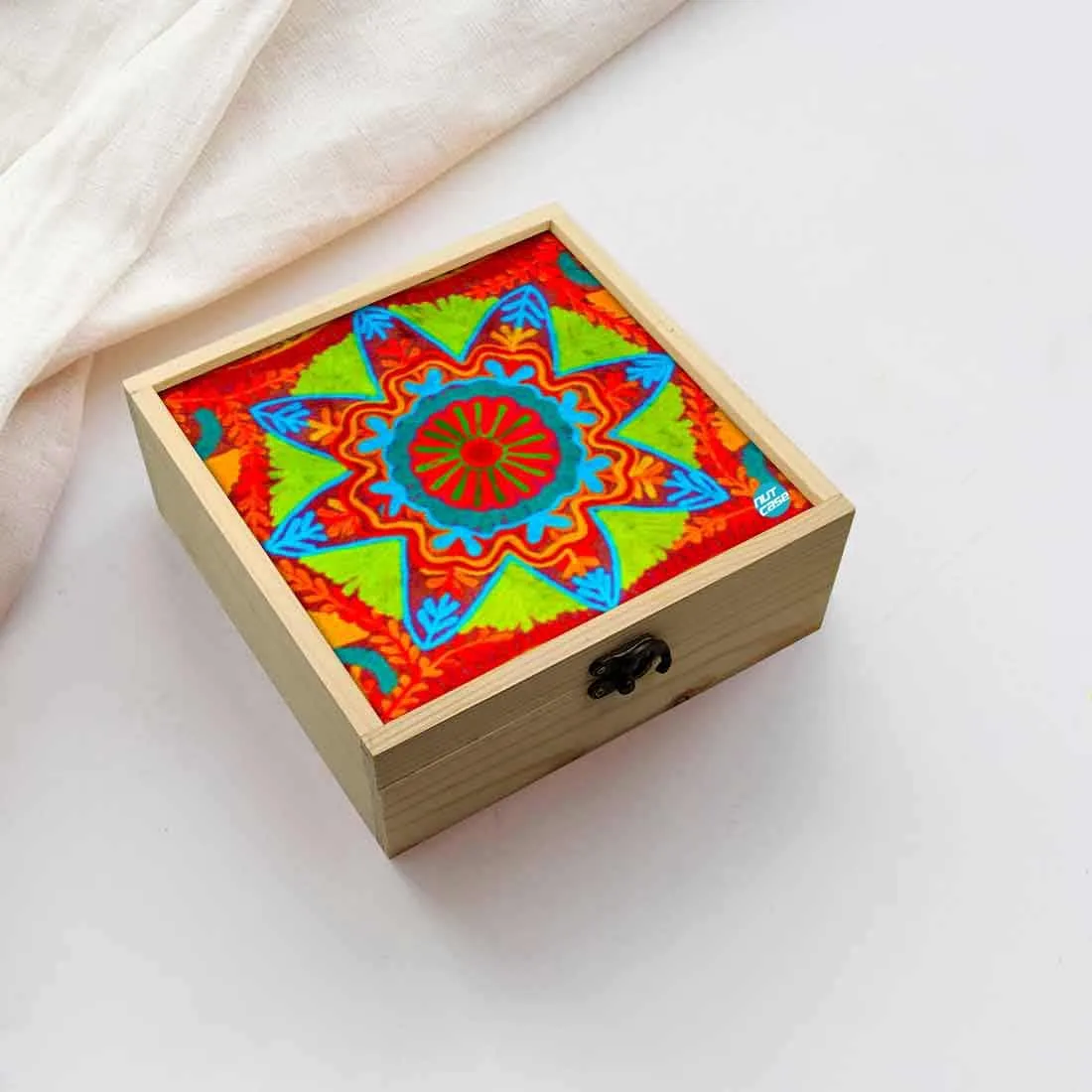 Jewellery Box Wooden Jewelry Organizer -  Indian Fabric Style