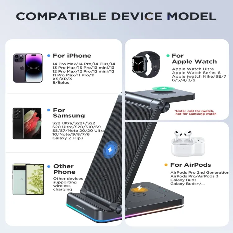 Joyroom Jr-Wqn01 15w 3in1 Foldable Wireless Charging Station